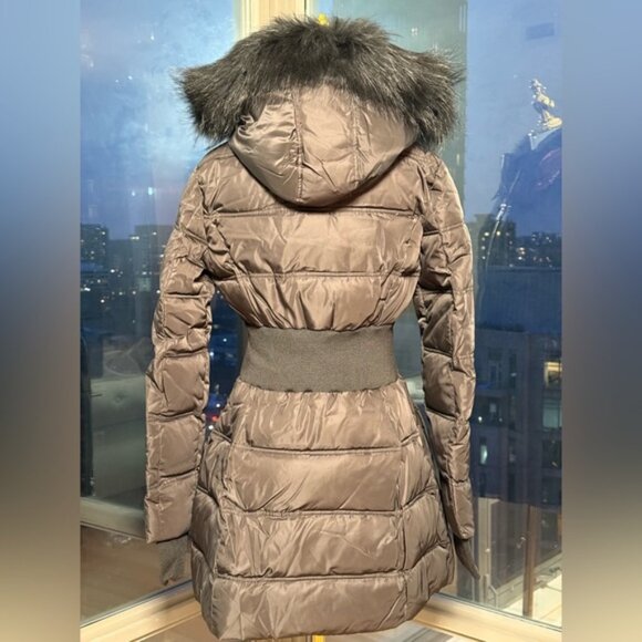 🆕 VERSACE JEANS 🧿 Black Down Filled Jacket, Fur & Scarf Print, Sz US 8 - Picture 7 of 16